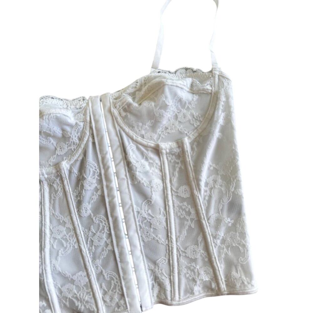 Micas White Lace Corset Top Small Strapless Bustier Hook Front NWT y2k inspired - Picture 4 of 5